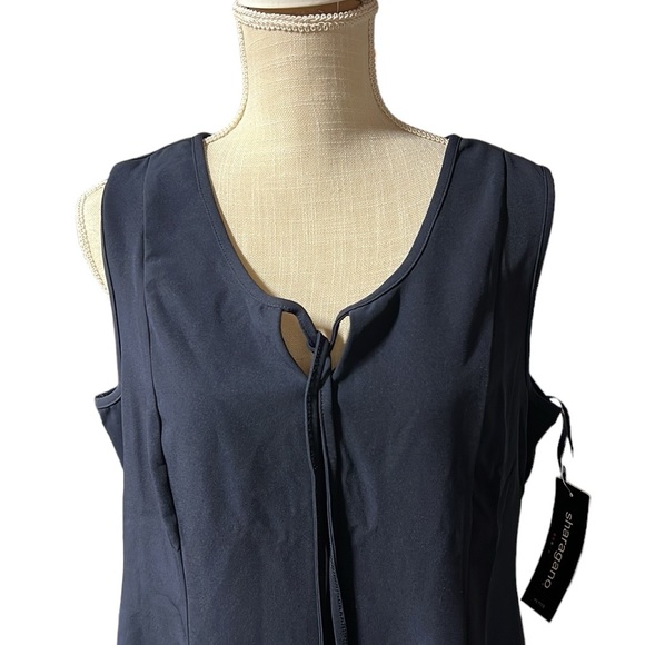 NWT Sharagano Sleeveless Knee Length Midi Dress Blue Stretch Womens Petite 14P - Picture 2 of 9